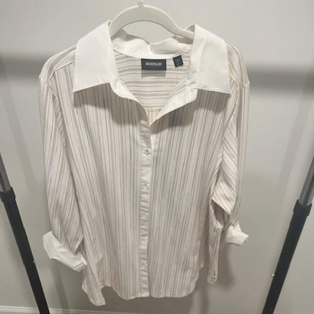 Gold and Off-White Stretchy Collared Button-Up